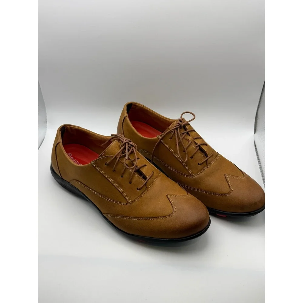 Rockport truWALK zero Mens Tan Leather Wingtip Oxford Dress Shoes V73663 Size 10